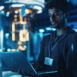 Scientist exploring quantum computing manufacturing solutions