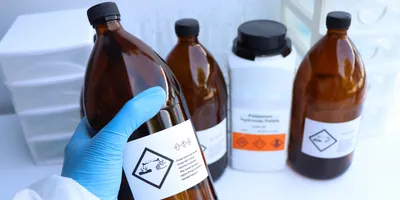 Chemical containers highlighting lab safety practices
