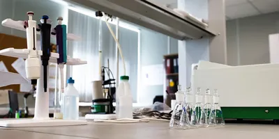 Scientific instruments in an organized lab environment