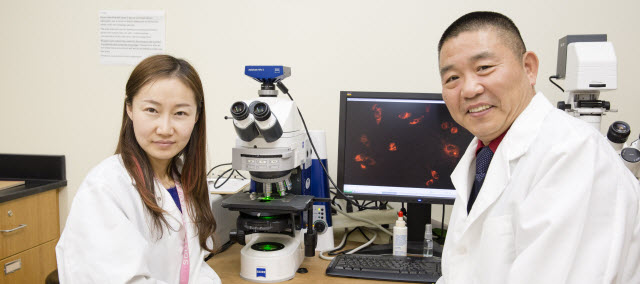 Doctoral student Yang Yang and pharmacy professor Xiangming Guan